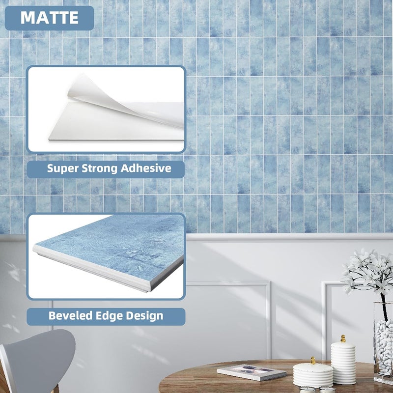 Tilingview 30 PCS Peel and Stick Backsplash Tile for Kitchen/Bathroom/Living Room, 3"x 9" Self-Adhesive Subway Tile for Backsplash, Imitation Glazed Tiles/Handmade Tiles (Matte Sky Blue) - Image 5